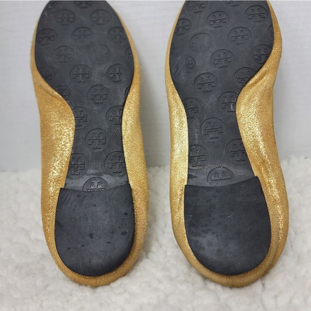Tory Burch Reva Ballet Flats Women’s 10.5 Gold Metallic Leather Logo Shoes - Picture 12 of 13